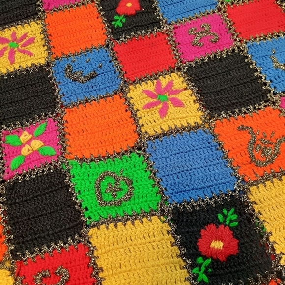 Vintage Jennifer Reed Hand Knit for The Limited Patchwork Afghan Sweater Small - Picture 10 of 10